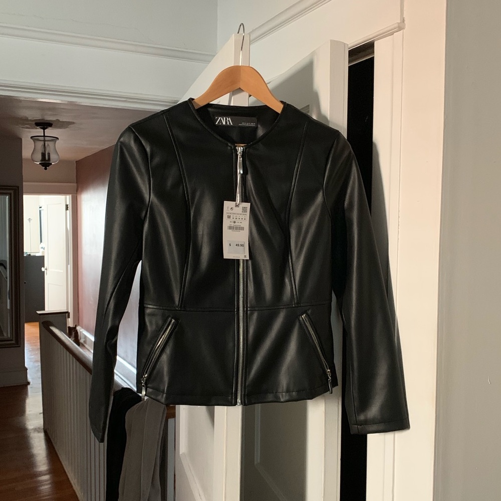Zara black faux leather jacket